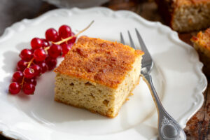 prajitura cu iaurt keto, fructe de padure pe o farfurie